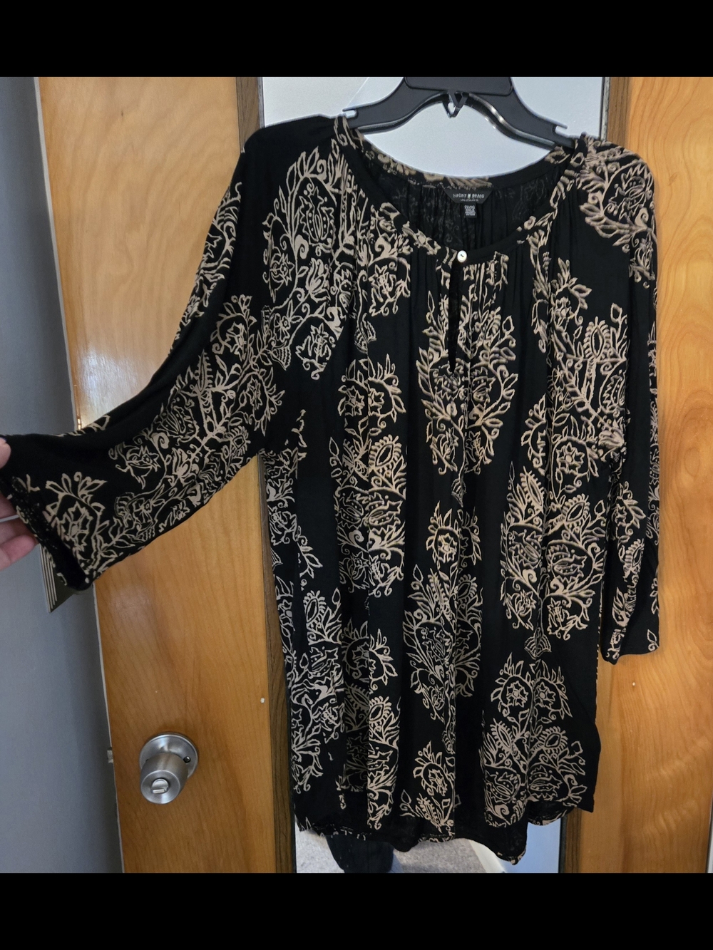 Lucky Brand Black Tunic with Beige Floral Print